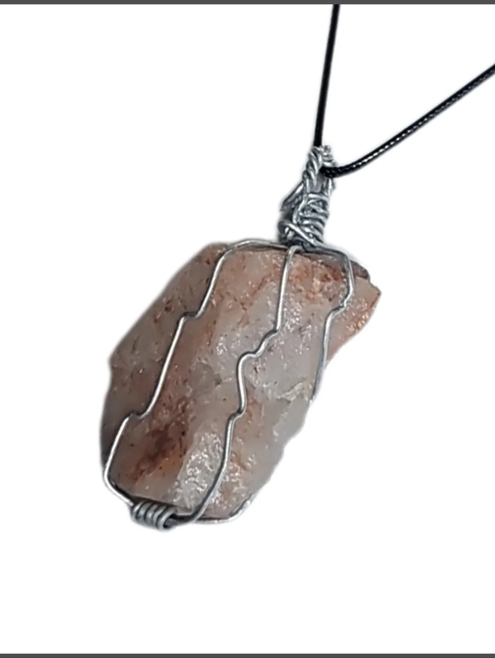 Raw Quartz Stone Pendant with Black Cord Necklace